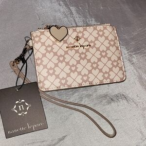 Nanette Lepore Tutti CC Case Heart Geo Taupe Wristlet